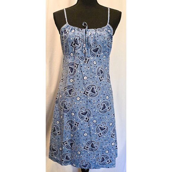 Roxy Cotton Blue Bandana Print Mini Dress M - Picture 1 of 6